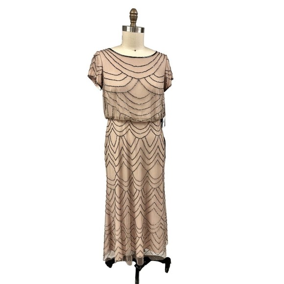 Adrianna Papell Dresses & Skirts - Adrianna Papell Blush Pink Blouson Steel Beaded Gown Dress Women Sz 14P NWT